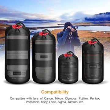APEMAN Objektivtasche Set Objektivbeutel 4 Größe Multi Pack Objektivköcher mit stabilen, langlebigen und schützenden Neopren für Canon, Nikon, Sony, Panasonic, Pentax, Olympus DSLR Kamera Objektive - 8